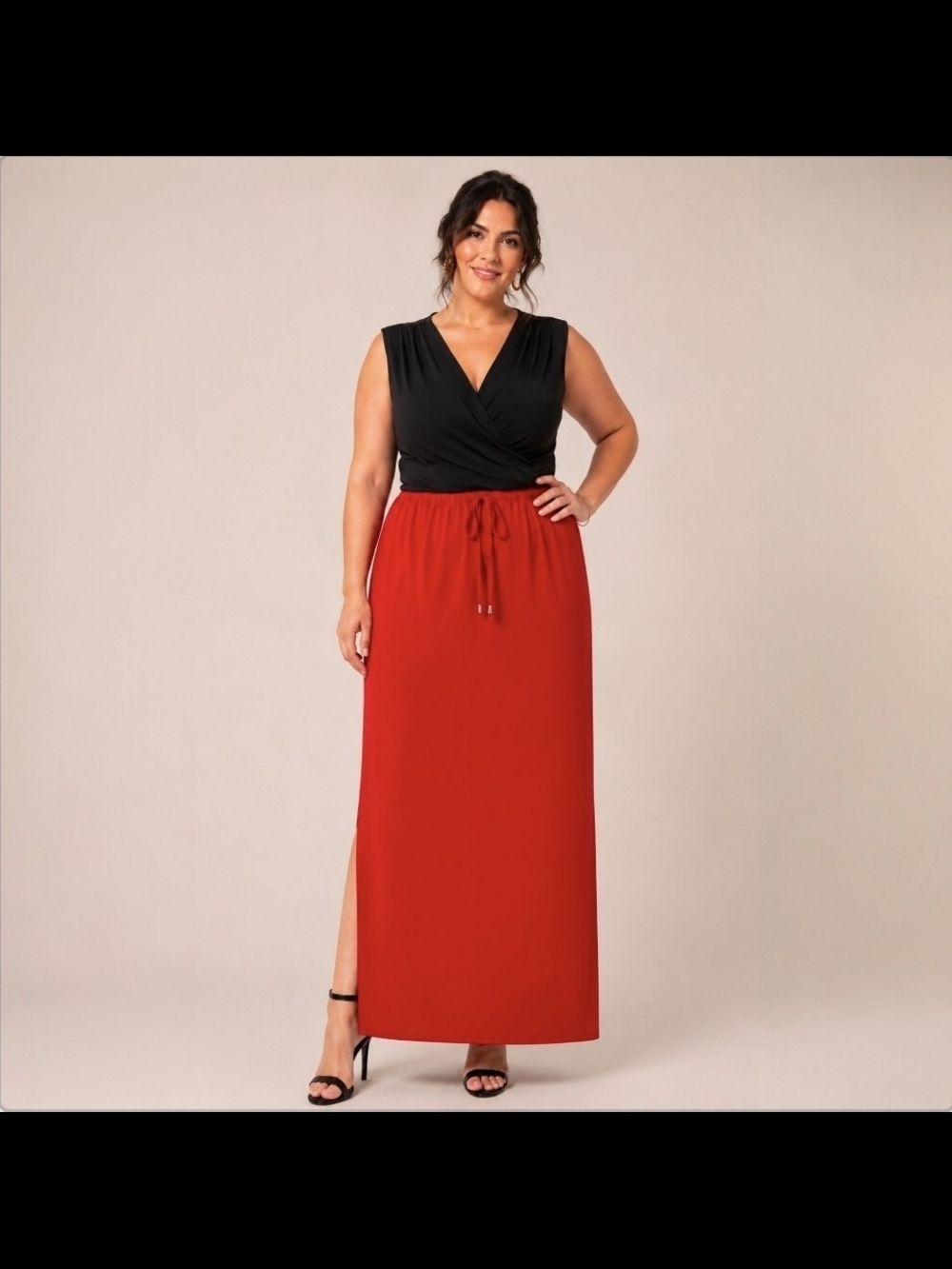 Faded Glory | Vintage Y2K Minimalist Red Flowly Side-Slits Maxi Skirt | Size L